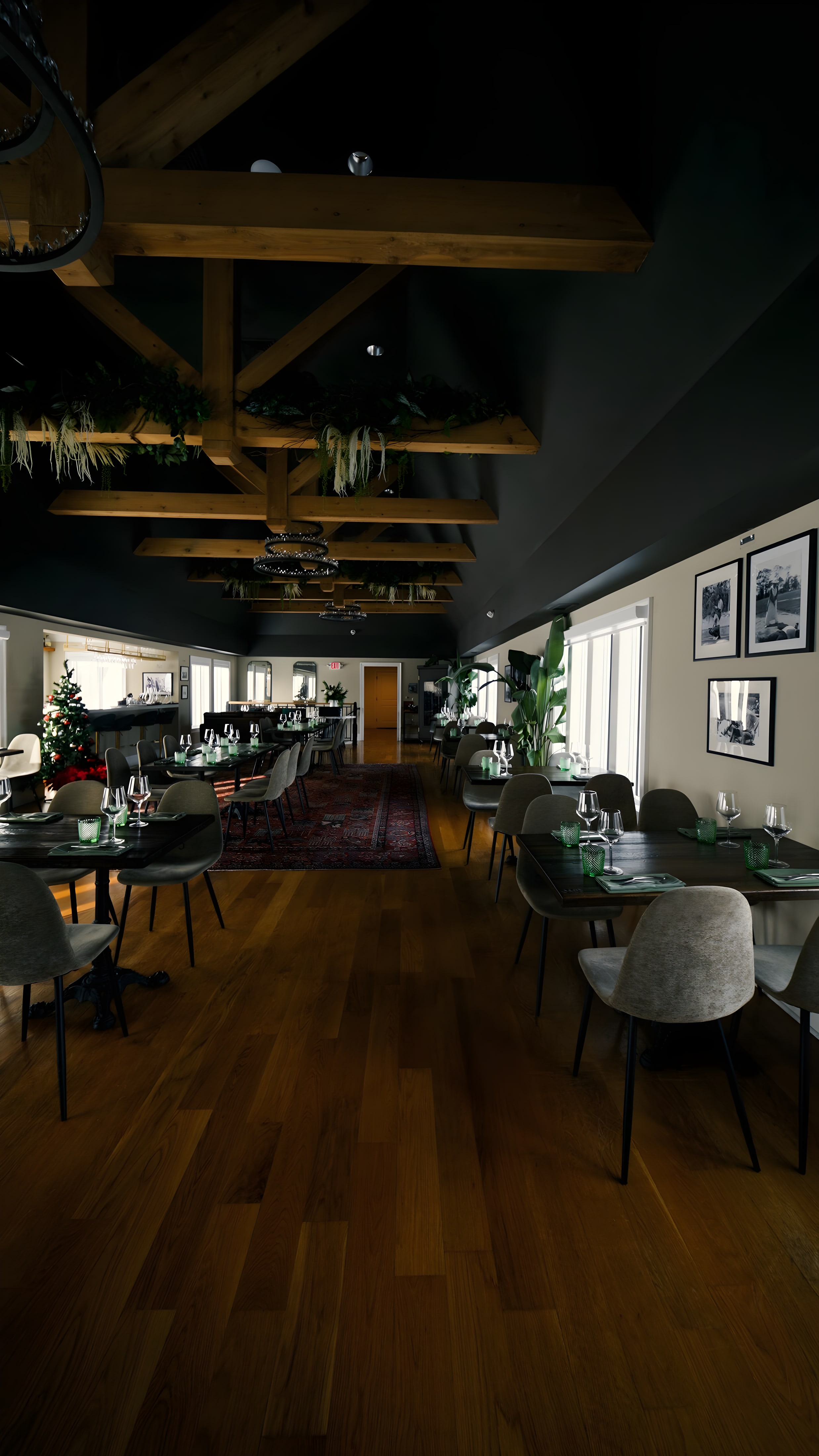 The beamed upstairs room inside the historic Tillinghouse