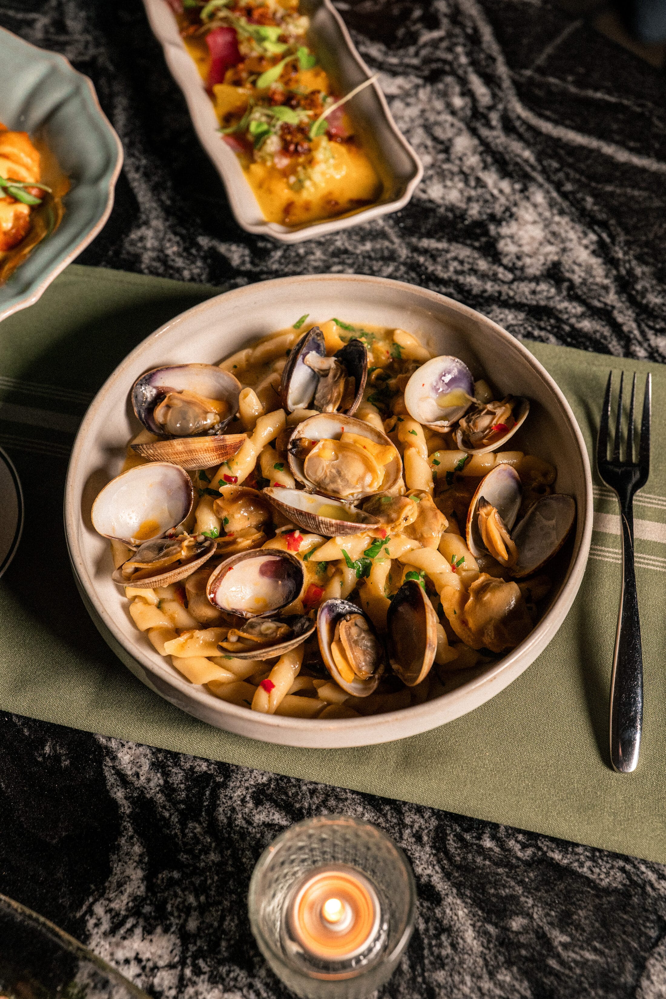 House-made pasta with clams at Ember & Eagle