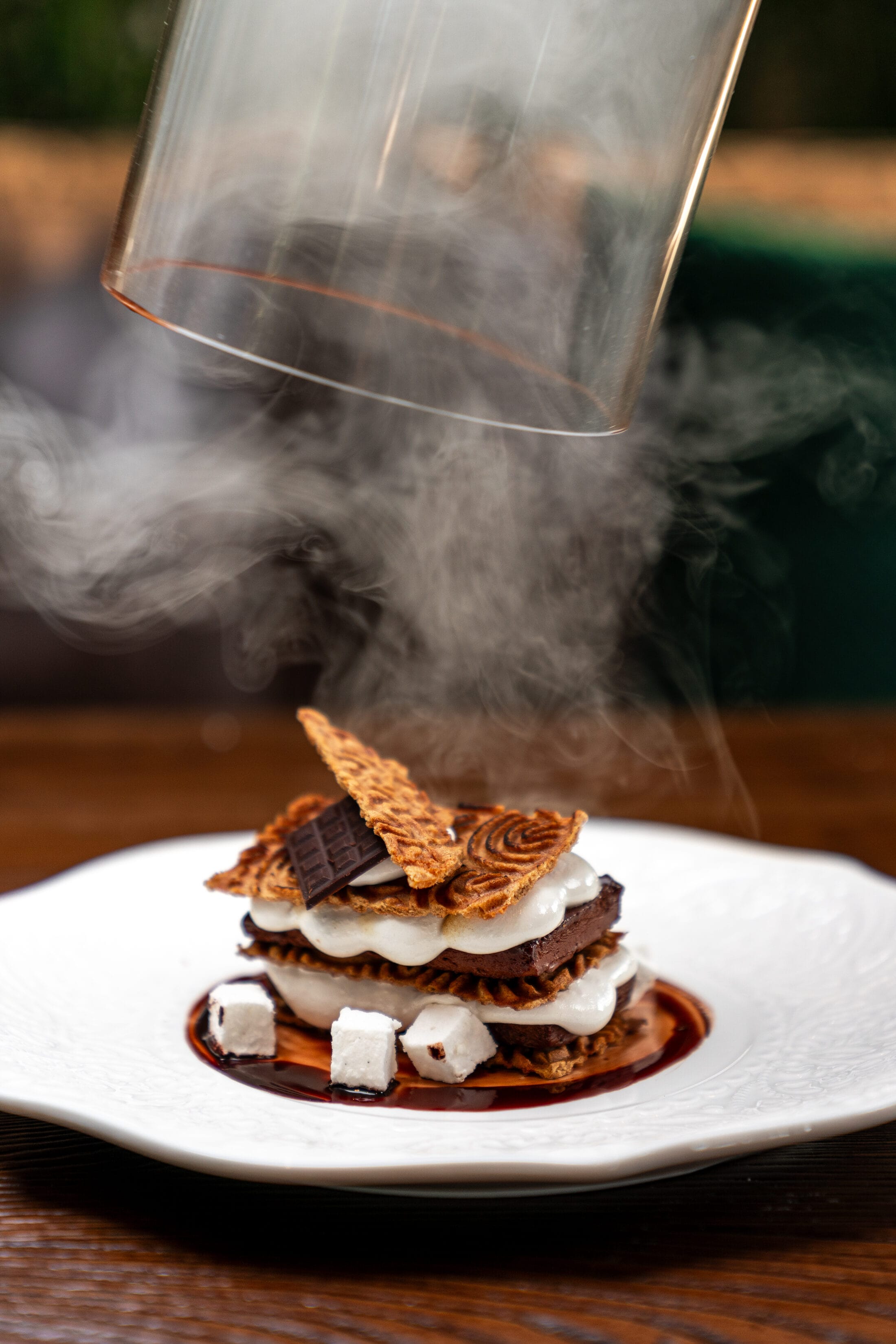 A smoked chocolate and marshmallow dessert at Ember & Eagle